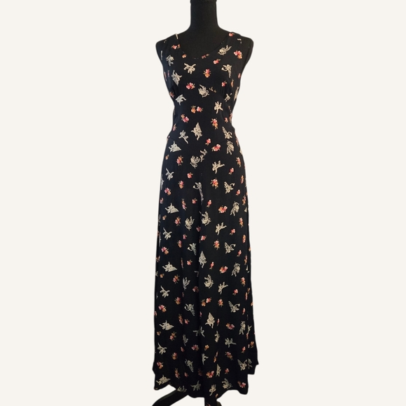 Vintage 90s Cupid Floral Black Maxi Dress 🖤 - Picture 4 of 8